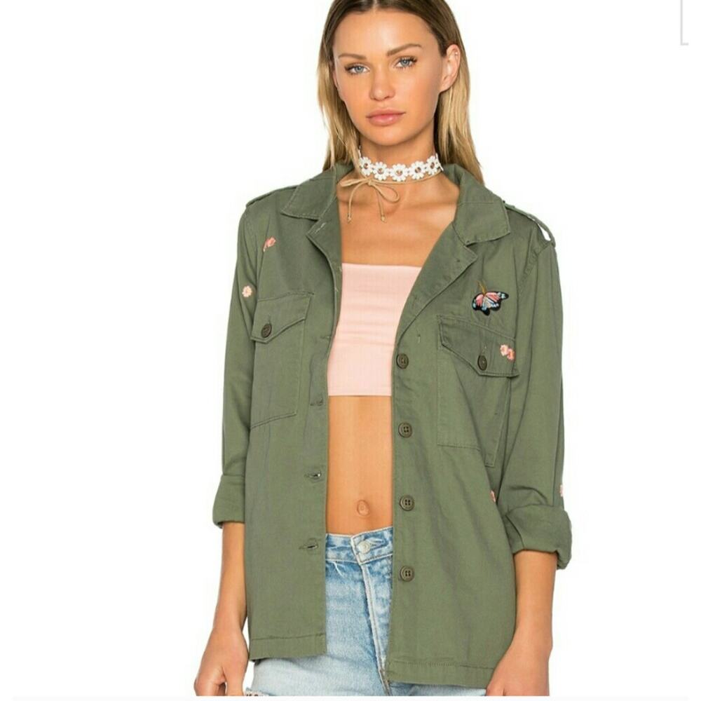 Sanctuary Green Embroidered Floral Butterfly Jacket